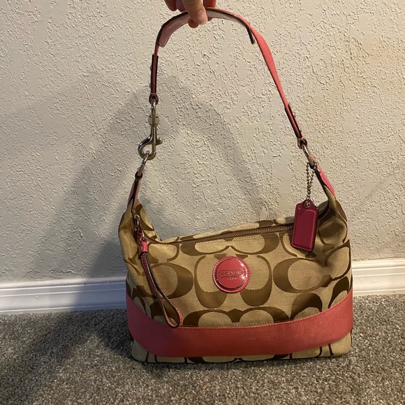 COACH signature stripe hobo shoulder bag - Picture 2 of 11